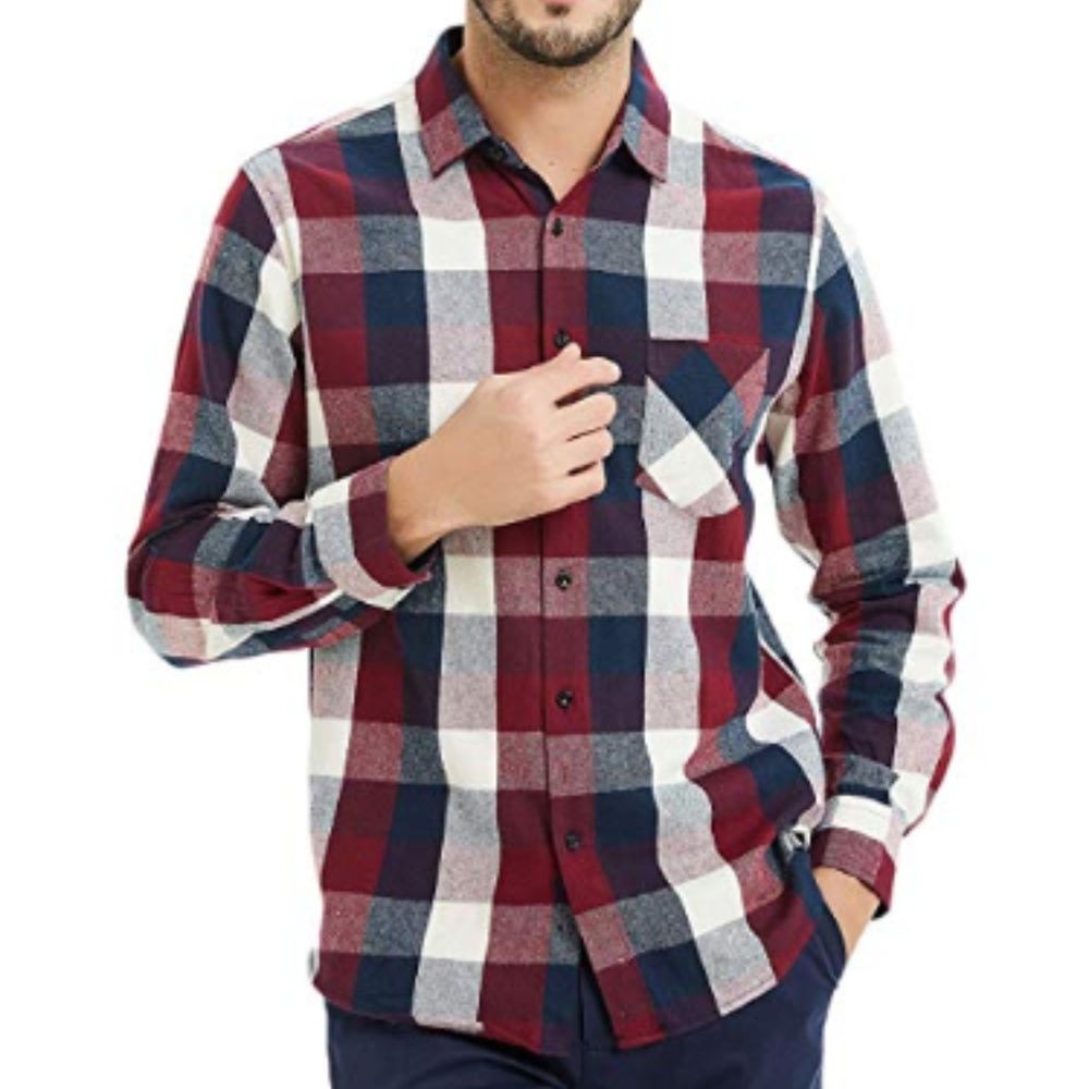 Men's Flannel Shirt Plaid Long Sleeve - Picture 1 of 1